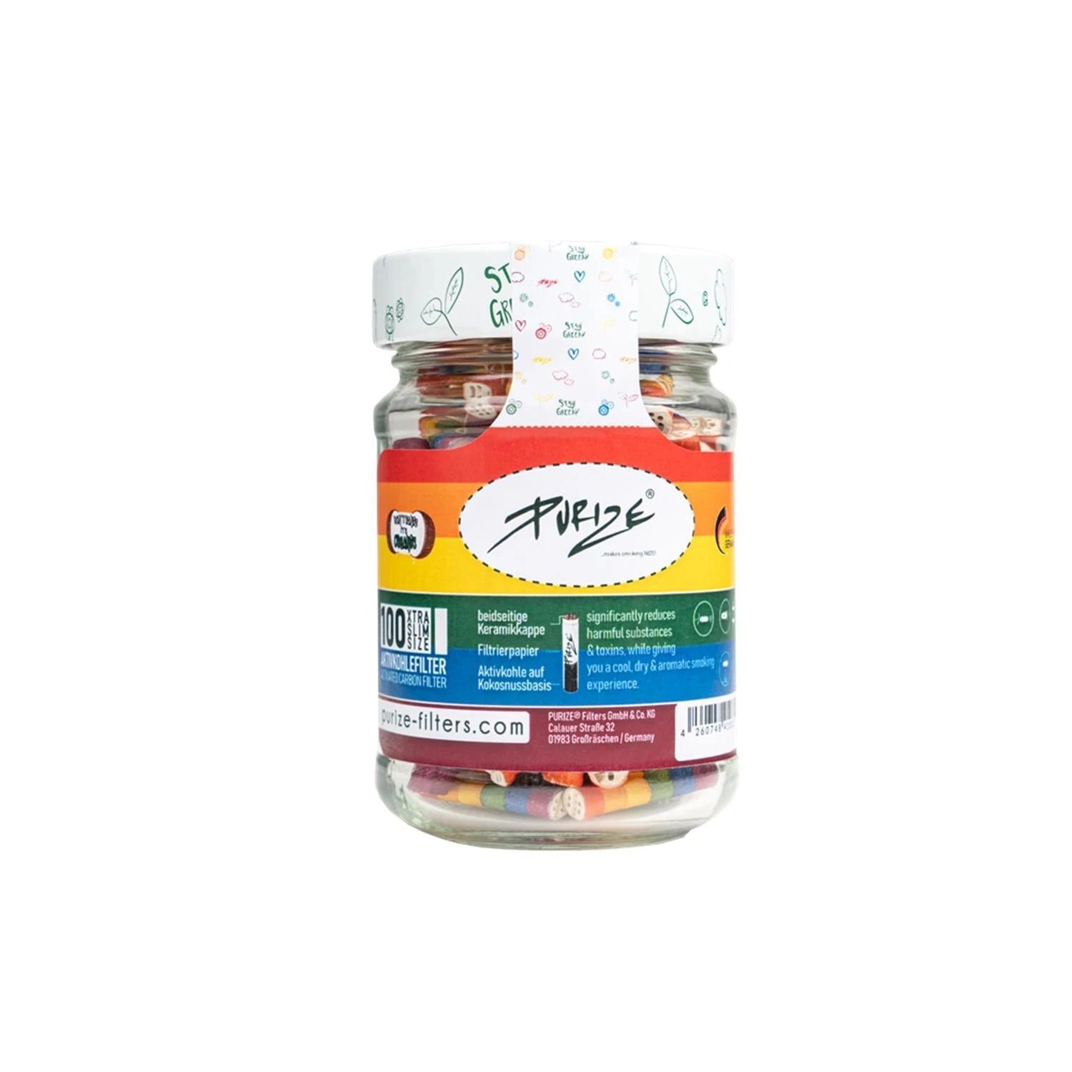 PURIZE Aktivkohlefilter XTRA Slim 6mm verschiedene Farben (100er Glas) PURIZE